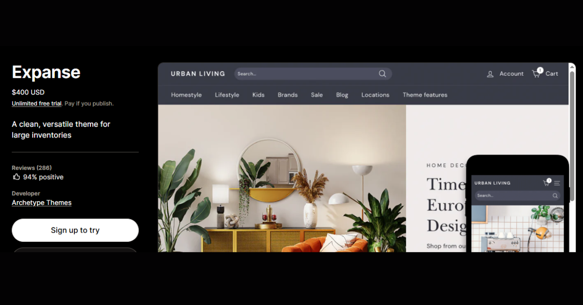 Expanse – Best Shopify Theme for Startups