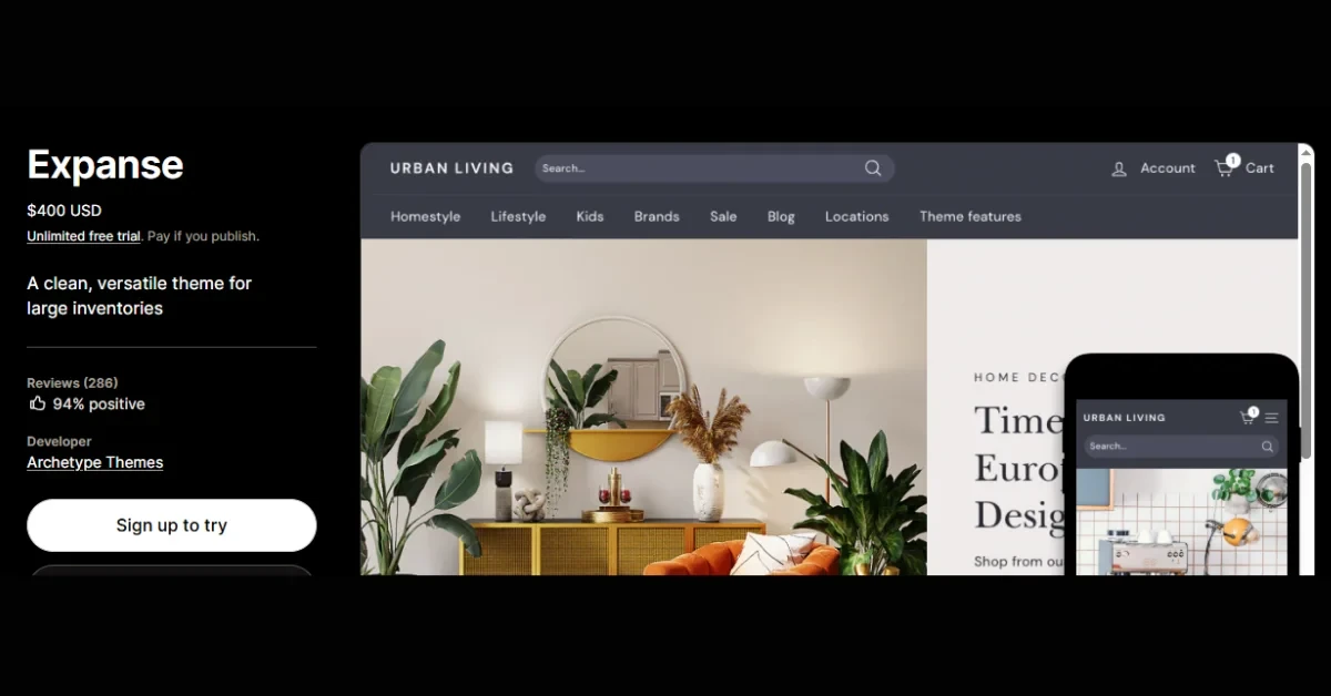 Expanse – Best Shopify Theme for Startups