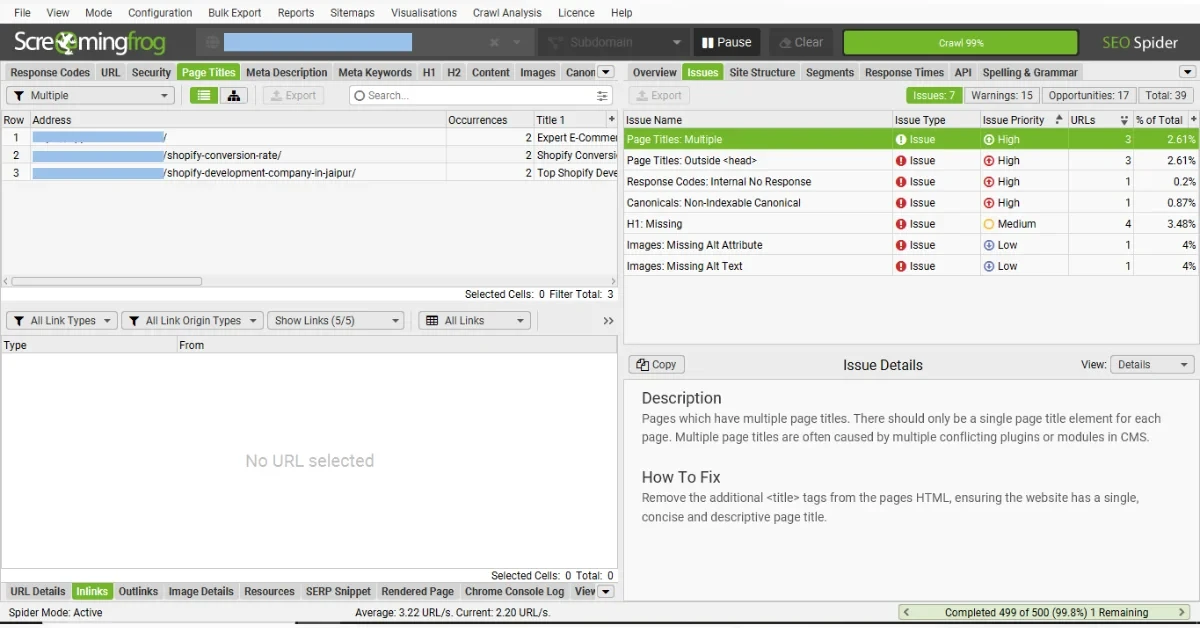 Screaming Frog SEO Spider (Free Version)