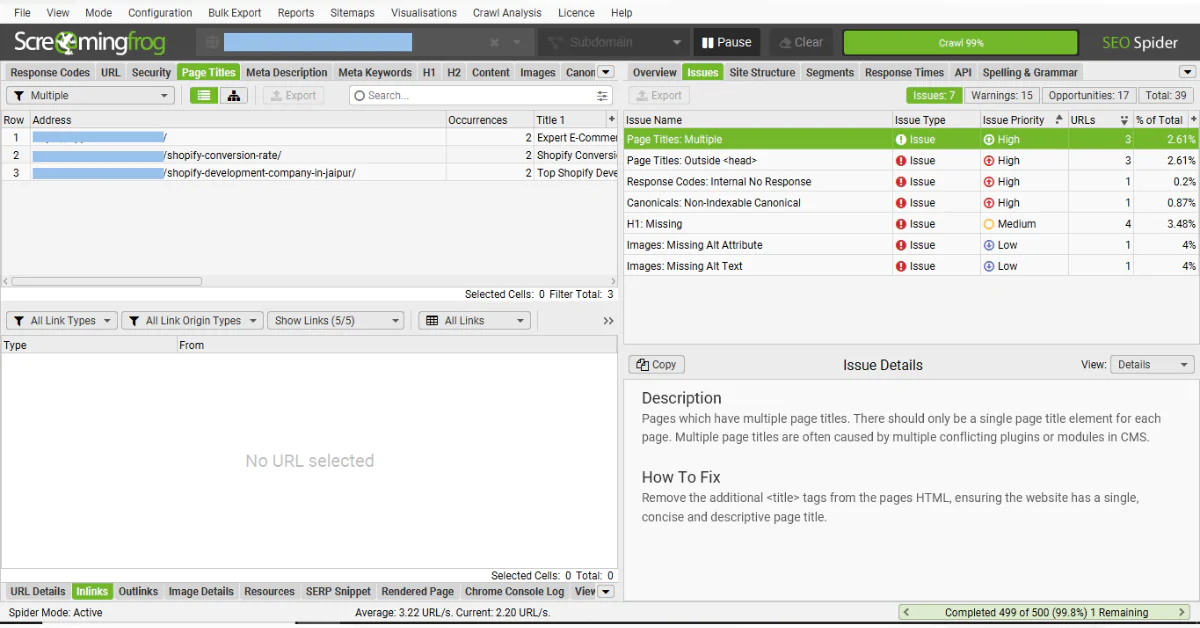 Screaming Frog SEO Spider (Free Version)