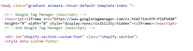 GTM code right after the opening body tag