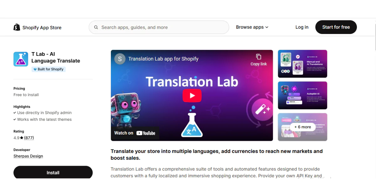 T Lab is an AI-powered Shopify language translation app
